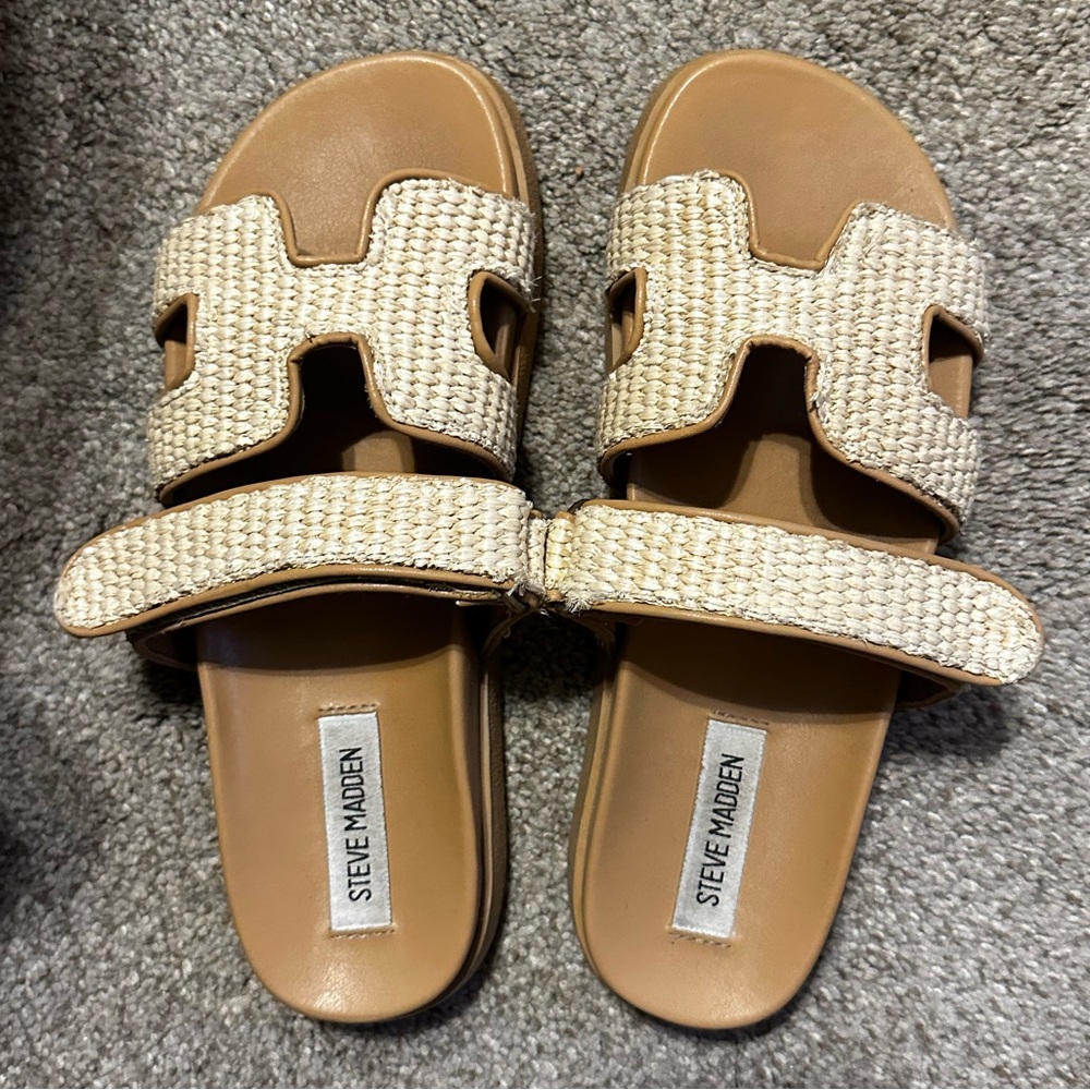 Steve Madden Woven Tan Slide Sandals